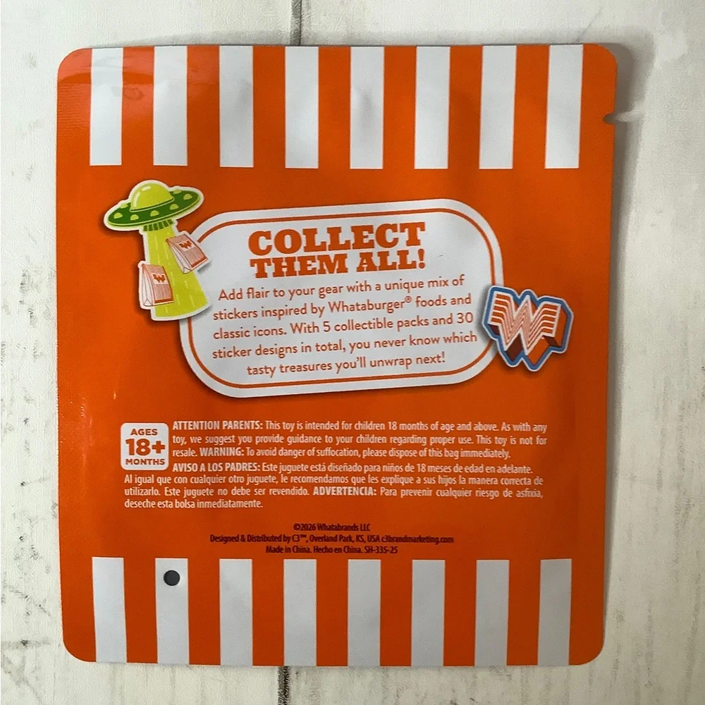Whataburger Sticker Pack 3 of 5 Collectible 2026 Kids Meal Toy 8 Stickers Sealed
